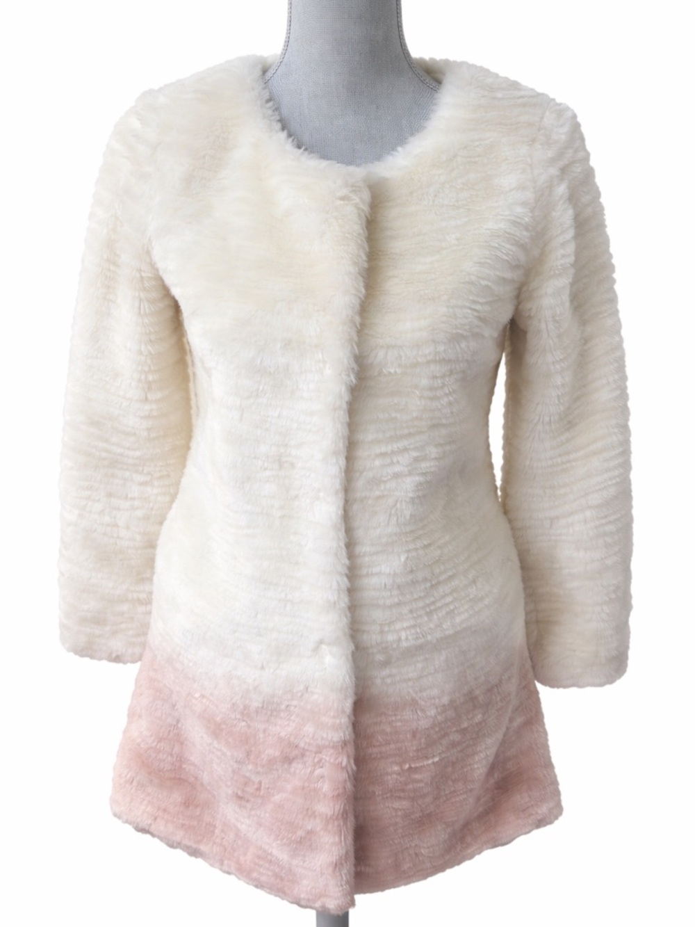 Willow & Clay Faux Fur Ombre Coat Ivory Blush Snap Front